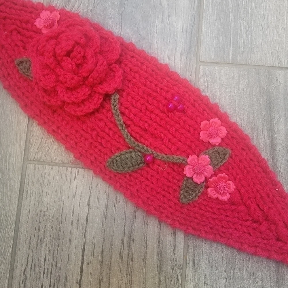 Crocheted Headband Pink Rose